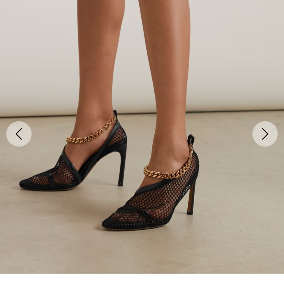 Bottega Veneta Chain-embellished macramé and leather pumps